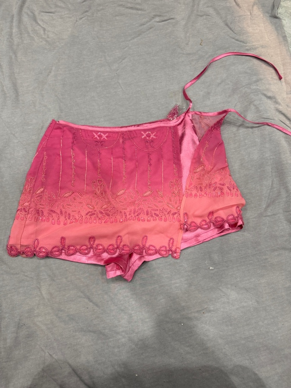 Silky Embroidered Pink Camisole and Shorts Sleep Set
